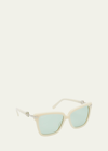 Ferragamo Gancini Square Acetate Sunglasses In Ivory/blue Solid