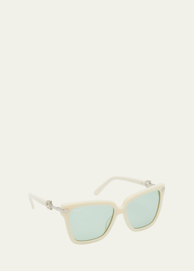 Ferragamo Gancini Square Acetate Sunglasses In Ivory