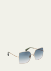 Max Mara Engraved Logo Metal Alloy Butterfly Sunglasses In Green Silver