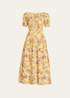 Ulla Johnson Golda Floral Cotton Puff-sleeve Midi Dress In Multi