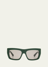 Bottega Veneta Bv1178s Acetate & Metal Rectangle Sunglasses In Green