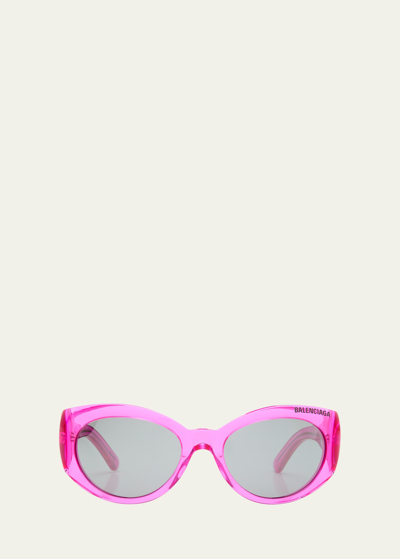 Balenciaga Everyday Logo Round Sunglasses In Fuchsia