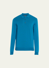 Bergdorf Goodman Men's Superfine Merino Polo Sweater In Blue