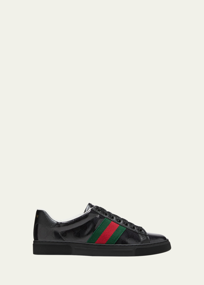 Gucci Men's Ace Gg Crystal Canvas Sneakers In Black