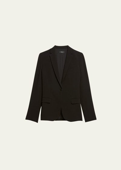 Theory Admiral Crepe One-button Staple Blazer In Black