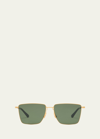 Bottega Veneta Men's Bv1267sm Ultrathin Metal Rectangle Sunglasses In 04 Shiny Gold Btv
