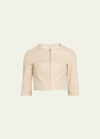 Susan Bender Stretch Leather Zip-front Cardigan In White