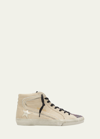 Golden Goose Slide Mid-top Glitter Suede Sneakers In Beige Multicolor