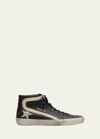 Golden Goose Slide Mid-top Pearly Stud Leather Sneakers In Black