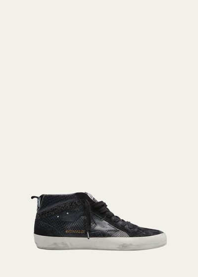 Golden Goose Mid Star Wing-tip Snake-embossed Faux-leather Sneakers In Black