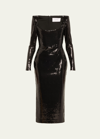 ALEX PERRY SEQUINED CURVED PORTRAIT MIDI DRESS