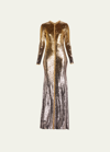 Naeem Khan Ombre Sequin Gown In Gold