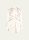 Brandon Maxwell The Nouveau Silk Mini Shirtdress In White