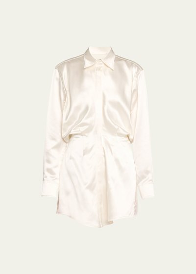 Brandon Maxwell The Nouveau Silk Mini Shirtdress In White