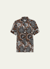 Matteau Printed Short-sleeve Oversized Silk Shirt In Brown