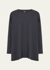 Eskandar Side Panelled Round Neck Long Sleeve T-shirt (mid Plus Length) In Blue