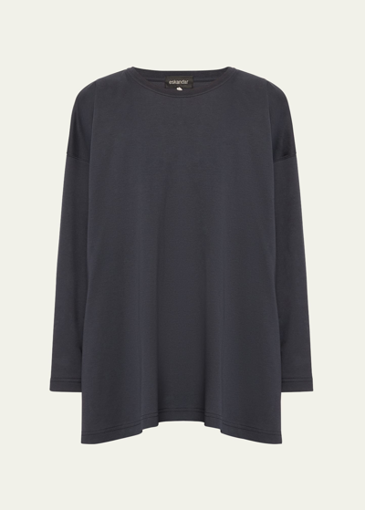 Eskandar Side Panelled Round Neck Long Sleeve T-shirt (mid Plus Length)