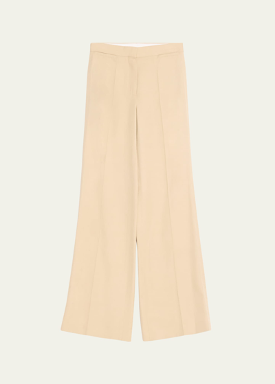 Stella Mccartney Pleated Straight-leg Flare Trousers In Sand