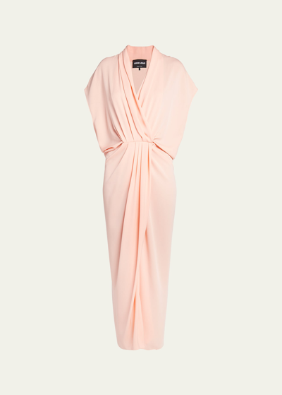 Giorgio Armani Gathered Silk Draped Midi Dress In Peach