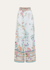 Camilla Floral Linen Wide-leg Pants In Multi