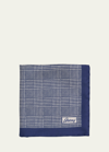 Brioni Men's Silk Prince Of Wales Check Pocket Square In Blue