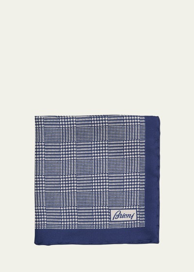 Brioni Men's Silk Prince Of Wales Check Pocket Square