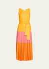 Carolina Herrera Colorblock Pleated Knit Maxi Dress With Tie Belt In Multi