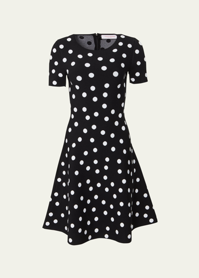 Carolina Herrera Polka-dot Knit Flare Dress In Black