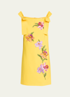 Carolina Herrera Floral Embroidered Shift Dress With Bows In Yellow