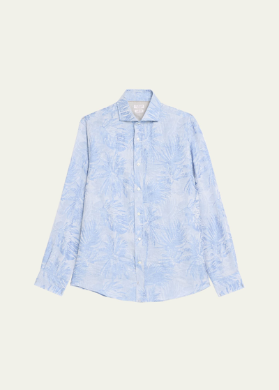 Brunello Cucinelli 棕榈泉提花衬衫 In Blau