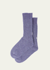 Miu Miu Logo Robbed Wool Cashmere Socks In Purple