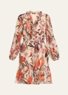 KOBI HALPERIN SAMARA FLORAL-PRINT RUFFLE SATIN MIDI DRESS