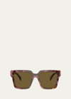 Prada Contrasting Logo Square Acetate & Plastic Sunglasses In Dark Brown