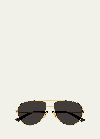 Bottega Veneta Logo Metal Aviator Sunglasses In Black