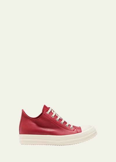Rick Owens Mid-top Leather Sneakers In Cardinal Redmilkmilk