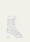 Gianvito Rossi Net Leather Lace-up Booties In White