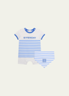 GIVENCHY BOY'S STRIPED 4G EMBROIDERED OVERALL SET