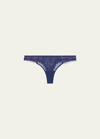 Simone Perele Singuliere Embroidered Tulle Tanga In Blue