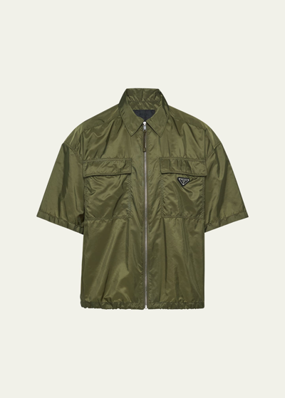 Prada Re-nylon Short-sleeved Shirt In Green