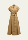Lafayette 148 Belted Organic Cotton Poplin Midi Wrap Dress In Brown