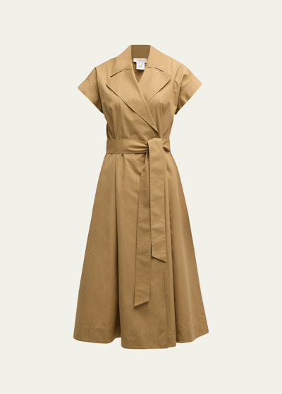Lafayette 148 Belted Organic Cotton Poplin Midi Wrap Dress In Brown