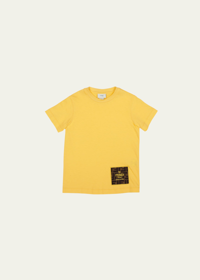 Fendi Kids' Boy's Embroidered Ff Logo Patch Short-sleeve Tee In Yellow