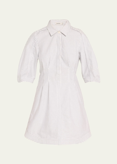 Simkhai Percy Puff-sleeve Point-collar Cotton Structured Mini Shirtdress In Midnight Stripe