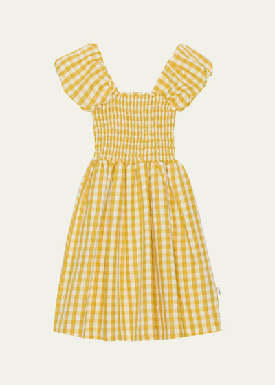 Molo Kids' Casual Yellow Dress Cherisla For Girl In Honey Check