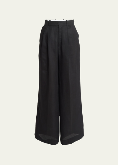 Chloé Wide Ramie Voile Sailor Pants With Front Pleats In Black