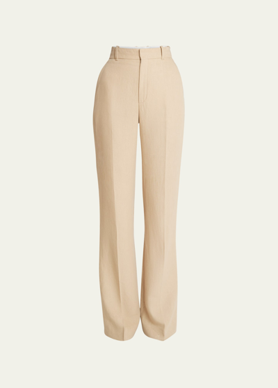 Chloé Canvas Linen Bootcut Trousers In Pearl Beige