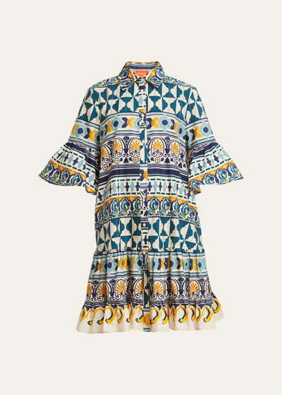 La Doublej Choux Abstract Printed Shirtdress In Open Blue