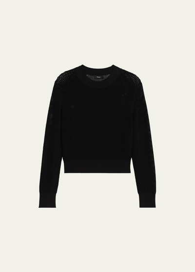 Theory Mini Pointelle Stitch Long-sleeve Pullover Top In Black