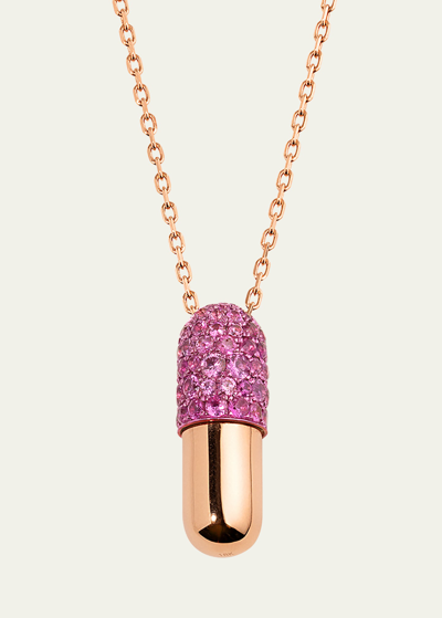 Elior 18k Rose Gold Large Diamond Pill Pendant With  Pink Sapphire