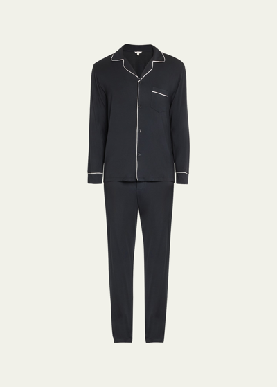 Eberjey Men's William Long-sleeve Pajama Set In Black/ivor